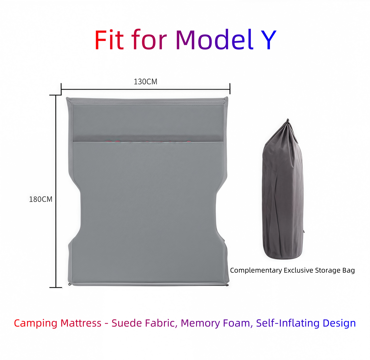 【MT-Y-016】Model Y Car Camping Mattress - Suede Fabric, Memory Foam, Self-Inflating
