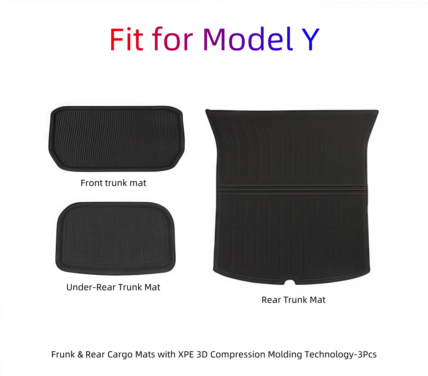 【MT-Y-024】Model Y Front & Rear Trunk Mats - XPE 3D Compression Molded 3-Piece Set