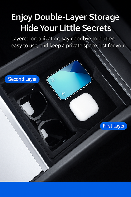 [MT-Y-002]Tesla Model Y Center Console Storage Box (Front & Rear) | Custom-Fit, Eco-Friendly, Anti-Slip Design
