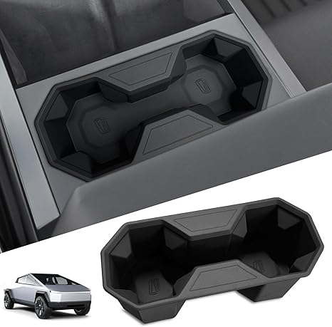 Console Cup Holder Insert Removable & Washable & Silicone Cup Holder Interior Accessories for Tesla Cybertruck 2023 2024 - Black