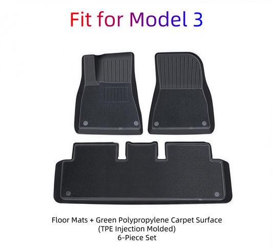 Model 3 Floor Mats + Green Polypropylene carpet surface(TPE Injection Molded)6-Piece Set