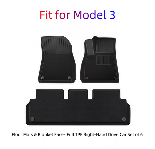 Model 3 Floor Mats & Blanket Face- Full TPE Right-Hand Drive Car Set of 6