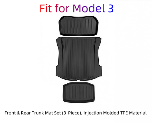 Model 3 Car Front & Rear Trunk Mat Set (3-Piece) - Injection Molded TPE