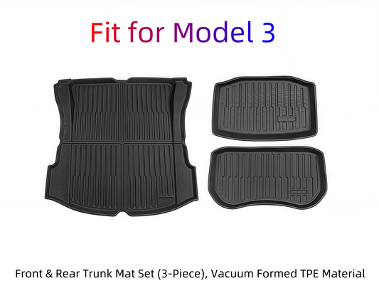 Model 3 Car Front & Rear Trunk Mat Set (3-Piece) - Vacuum Formed TPE