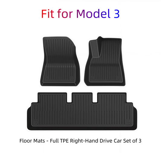 Model3 Car Floor Mats -Full TPE Right-Hand Drive Car Set of 3