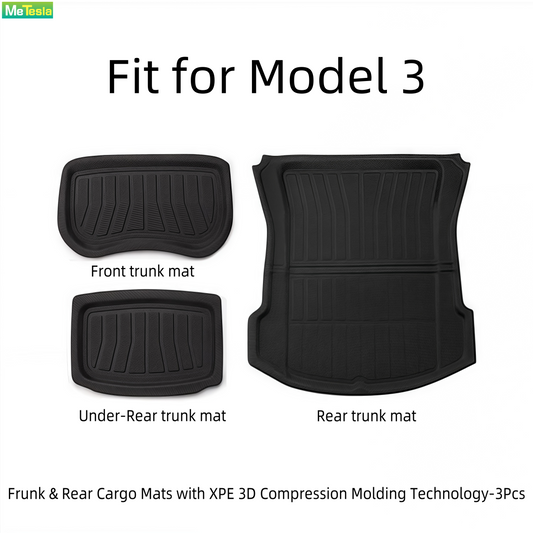 【MT-3-020】Model 3 Front & Rear Trunk Mats - XPE 3D Compression Molded 3-Piece Set