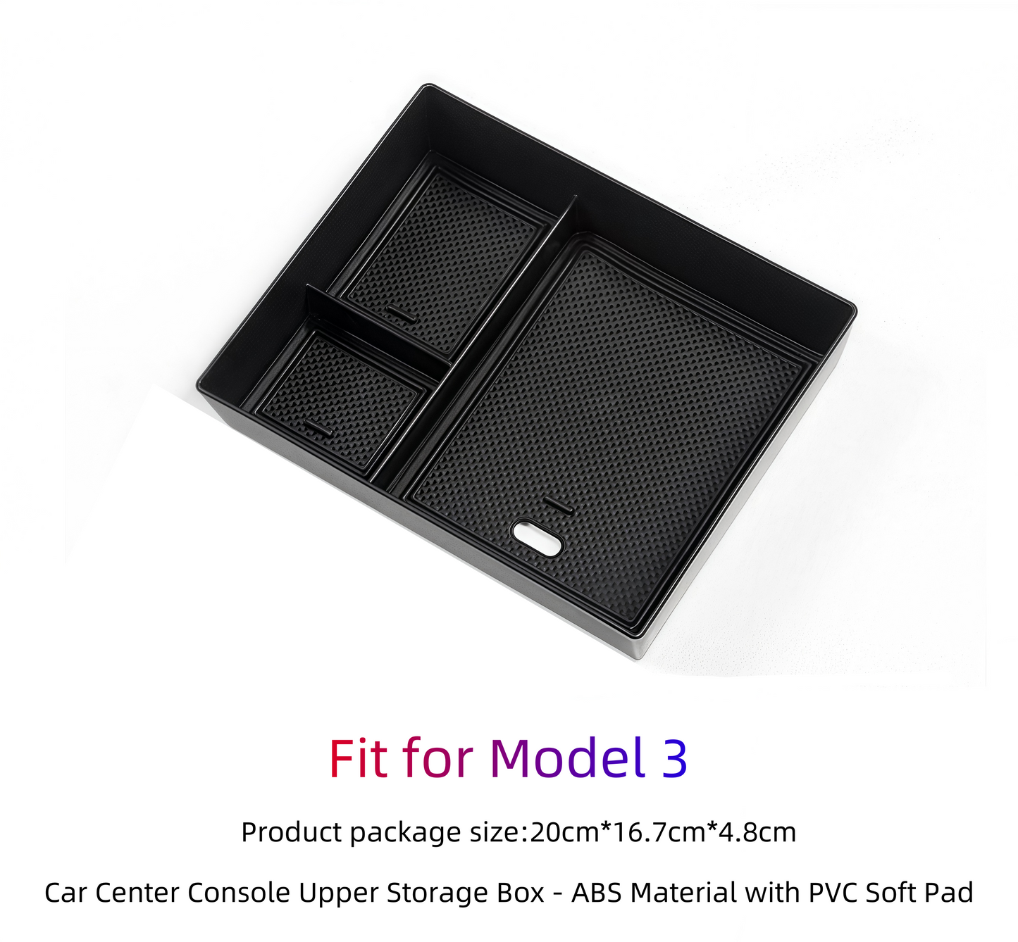 Model 3 Car Center Console Upper Storage Box - ABS Material with PVC Soft Pad