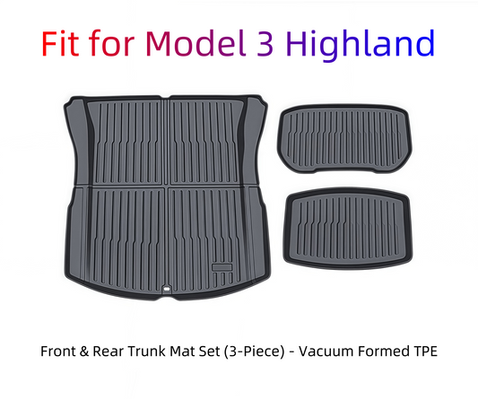 Model 3 Highland Front & Rear Trunk Mats - TPE Vacuum Formed 3-Piece Set