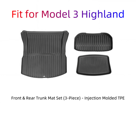 Model 3 Highland Front & Rear Trunk Mats - TPE Injection Molded 3-Piece Set