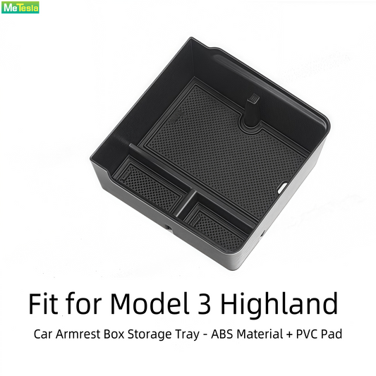 【MT-3-006】Model 3highland Car Armrest Box Storage Tray - ABS Material + PVC Pad, Custom Fit, Easy Installation