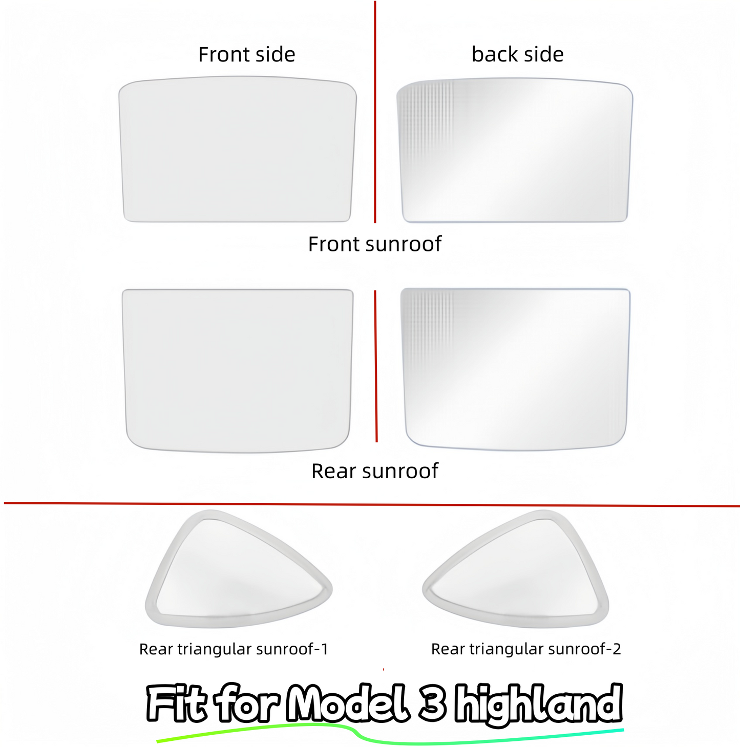 Tesla Model 3 highland Detachable Car Sunshade （contain：front sunroof、rear sunroof、2pcs Rear triangular sunroof）