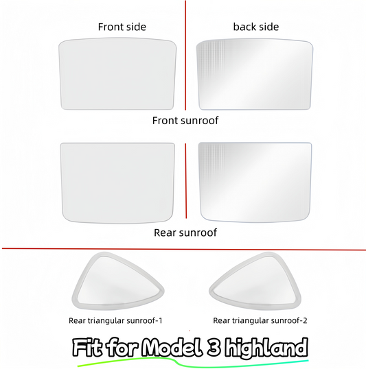 Tesla Model 3 highland Detachable Car Sunshade （contain：front sunroof、rear sunroof、2pcs Rear triangular sunroof）