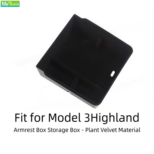 【MT-3-005】Model 3highland Car Armrest Box Storage Box - Plant Velvet Material, Custom Fit with ABS Base