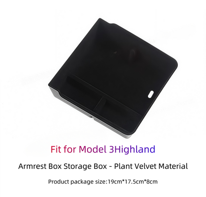 Model 3highland Car Armrest Box Storage Box - Plant Velvet Material, Custom Fit with ABS Base,。