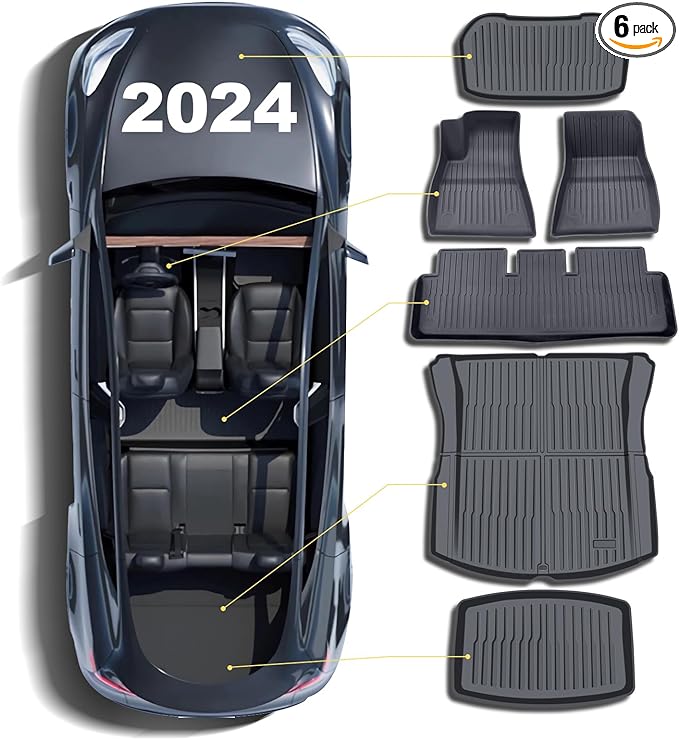 Floor Mats for 2024 Tesla Model 3，Full Set for Tesla Model 3 All Weather Floor Mats 2024, Tesla 3 Frunk Trunk Mat Rear Cargo Tray Interior,Tesla Model 3 Accessories 2024(6 PCS)