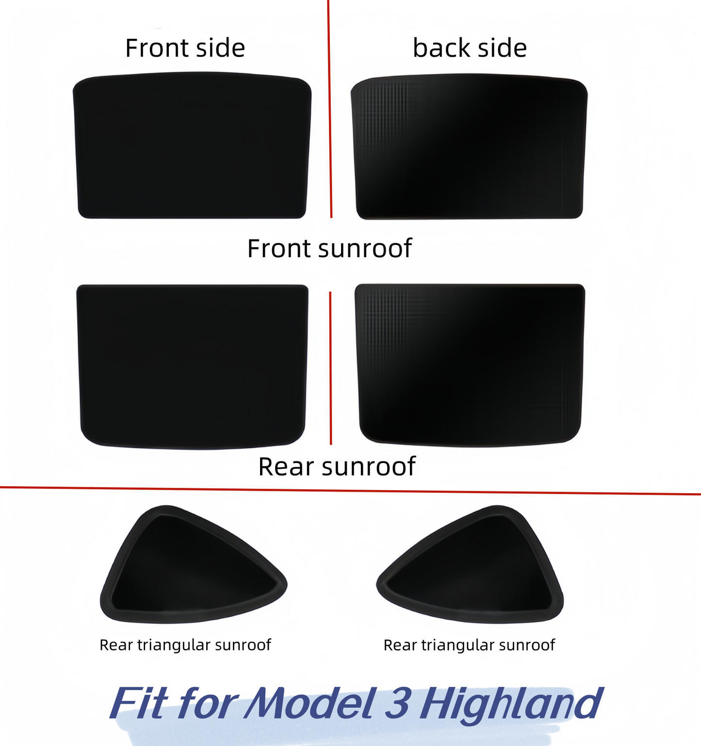 Tesla Model 3 highland Detachable Car Sunshade （contain：front sunroof、rear sunroof、2pcs Rear triangular sunroof）