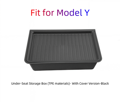 Model Y Under-Seat Storage Box with Lid (TPE Material) - Anti-Slip, Space-Saving, Quiet & Secure