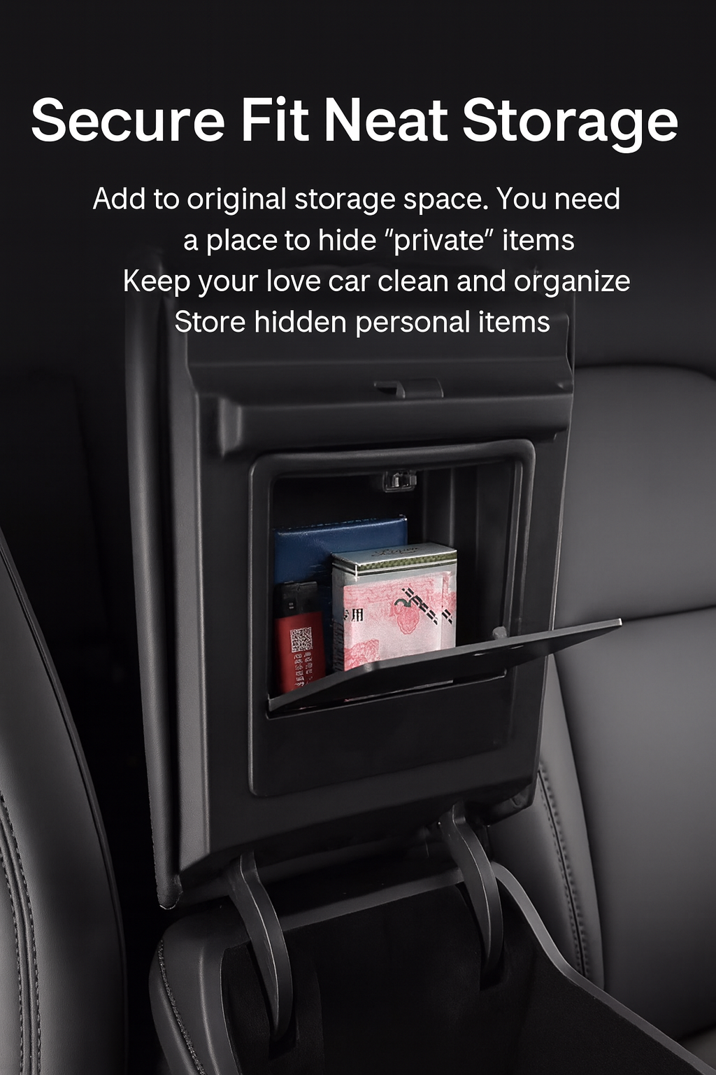 [MT-Y-005]Tesla Model Y(new design） Armrest Console Magnetic Storage Box | Hidden Privacy Design, ABS Material, Silent Soft-Close