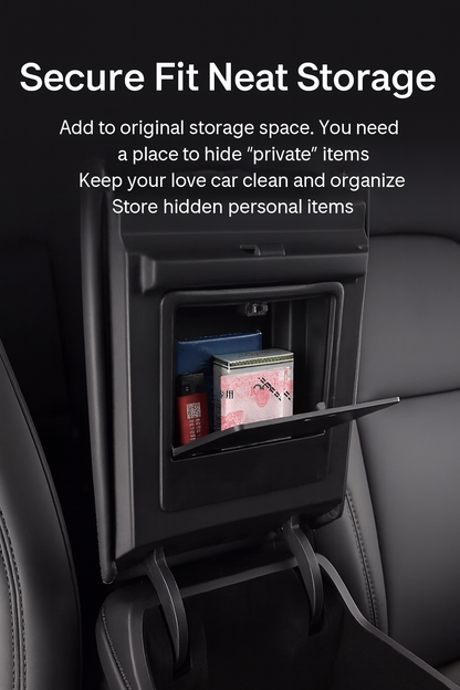 [MT-Y-005]Tesla Model Y(new design） Armrest Console Magnetic Storage Box | Hidden Privacy Design, ABS Material, Silent Soft-Close