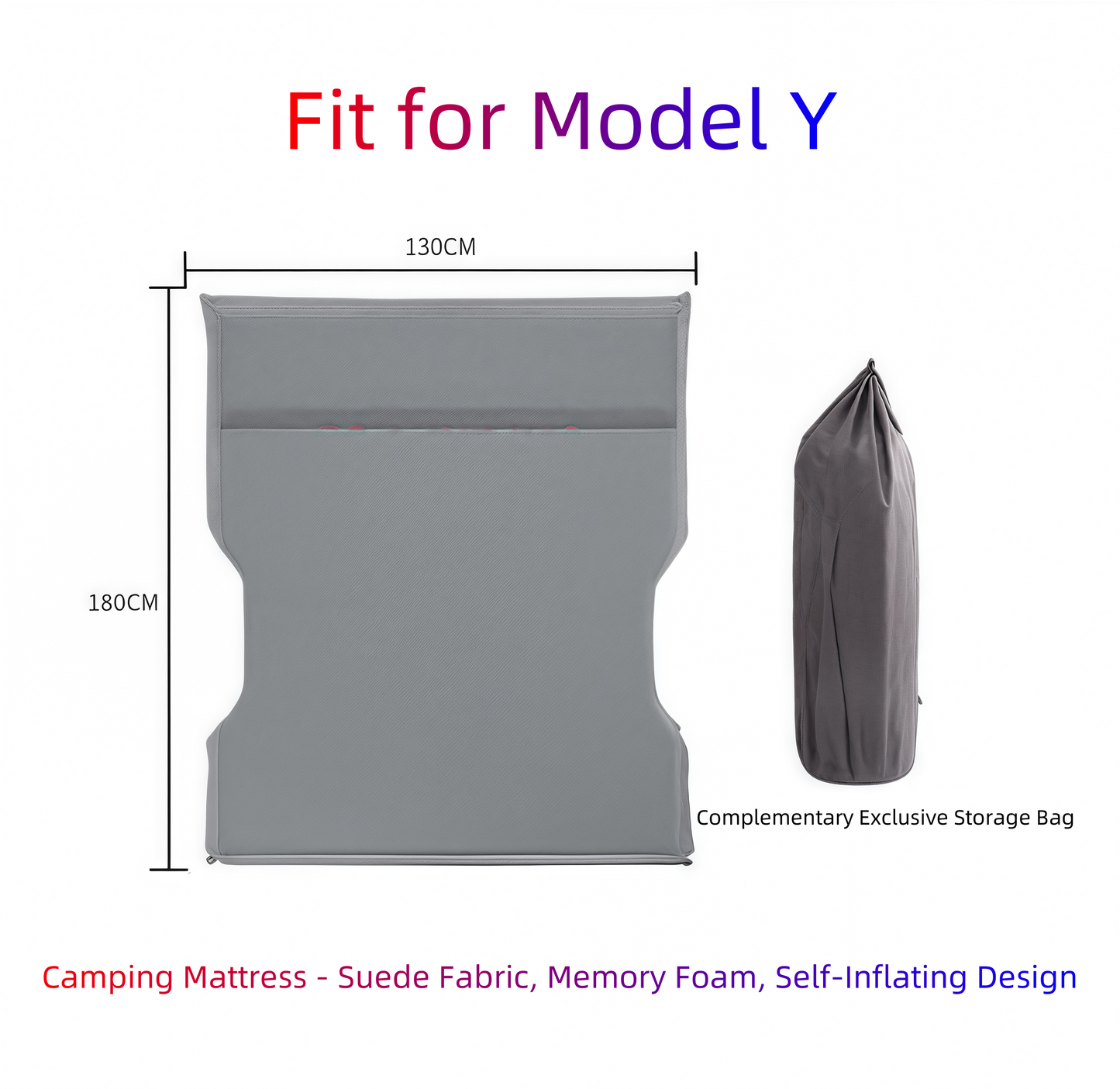 Model Y Car Camping Mattress - Suede Fabric, Memory Foam, Self-Inflating