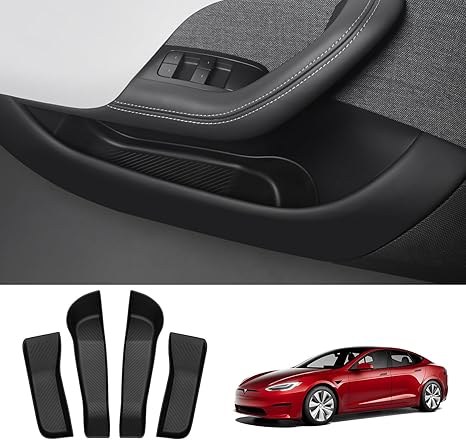 Door Side Storage Box for Tesla Model S Door Organizer Tray Front Rear Door Slot Pockets Car Door Protector Liner for Model S Accessories 4 PCS