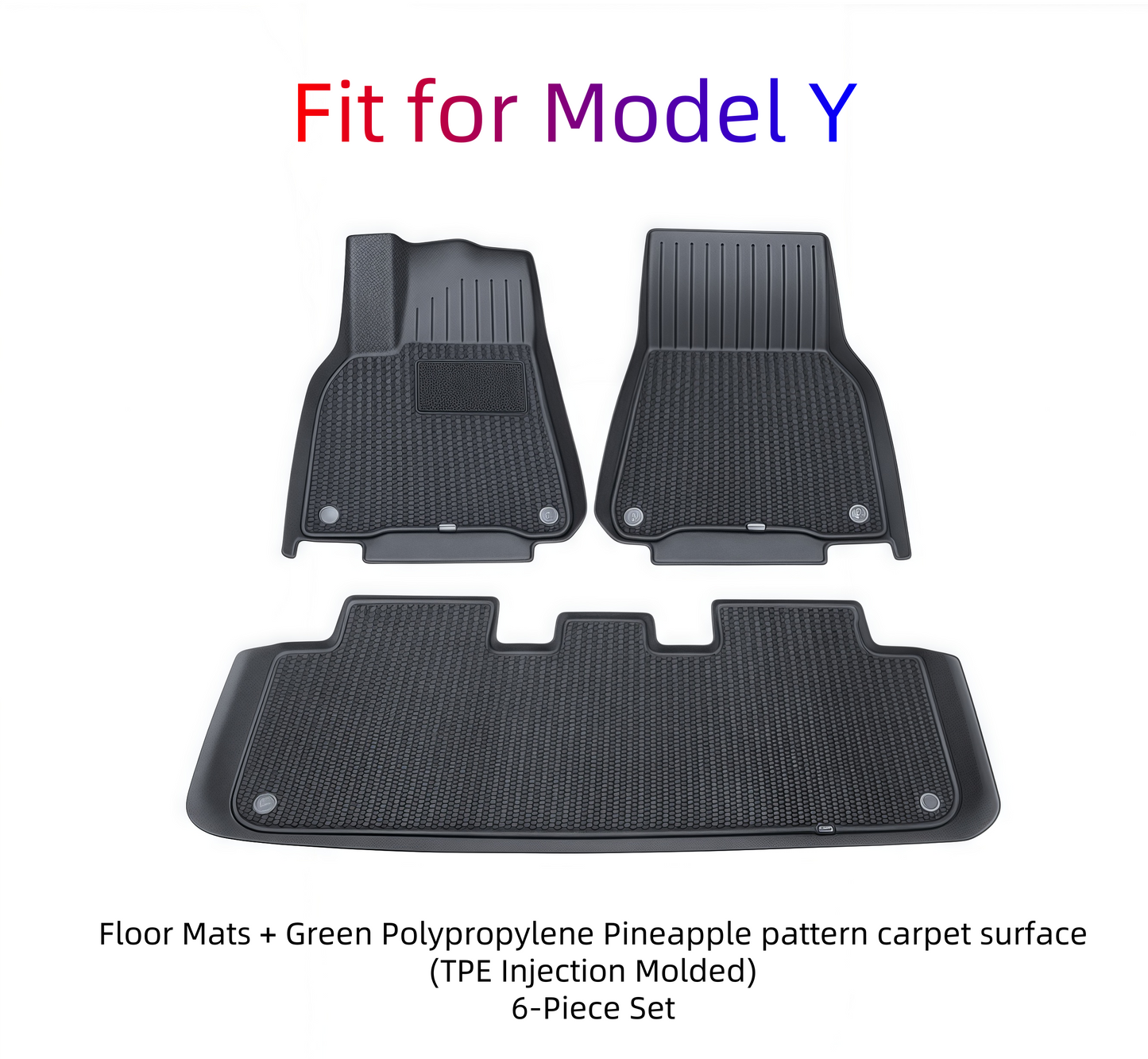 Model Y Floor Mats + Green Polypropylene carpet surface(TPE Injection Molded)6-Piece Set