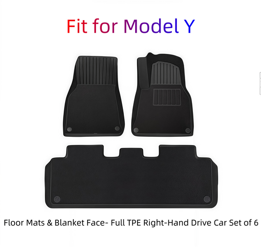 Model Y Floor Mats & Blanket Face- Full TPE Right-Hand Drive Car Set of 6