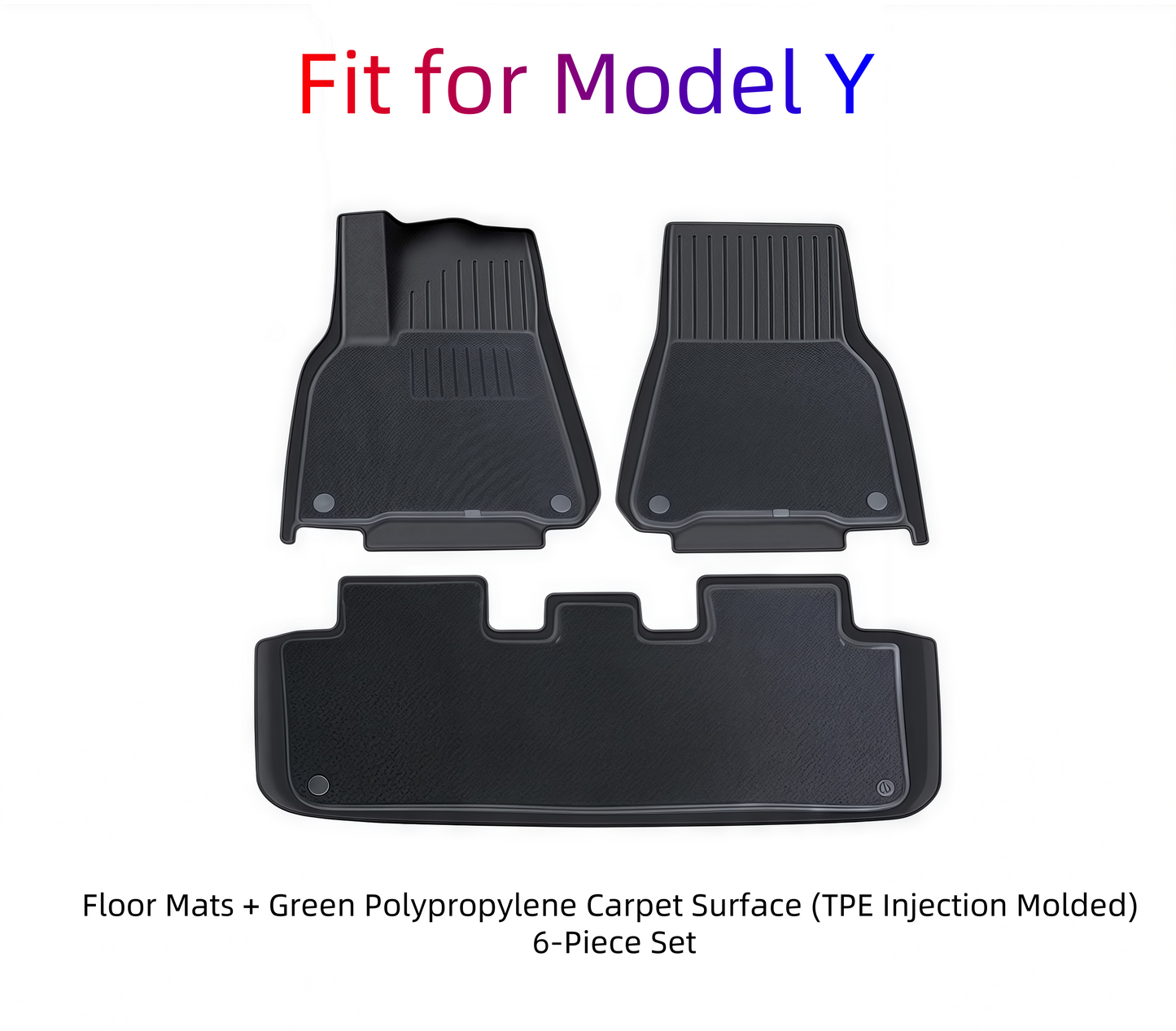 Model Y Floor Mats + Green Polypropylene carpet surface(TPE Injection Molded)6-Piece Set