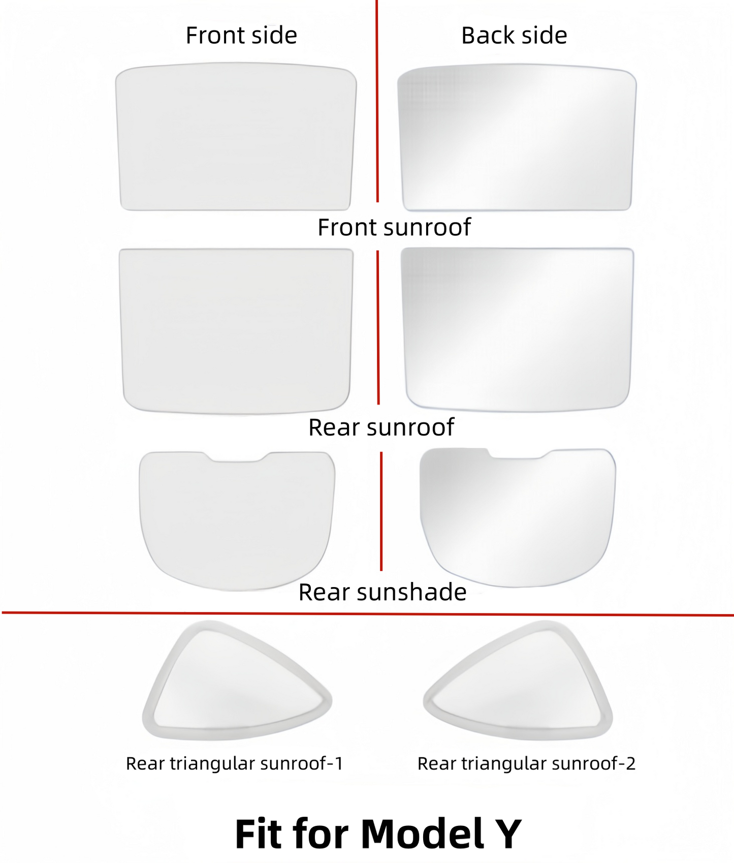 Tesla Model Y Detachable Car Sunshade （contain：front sunroof、rear sunroof、Rear windshield sunshade、2PcsRear triangular sunroof）