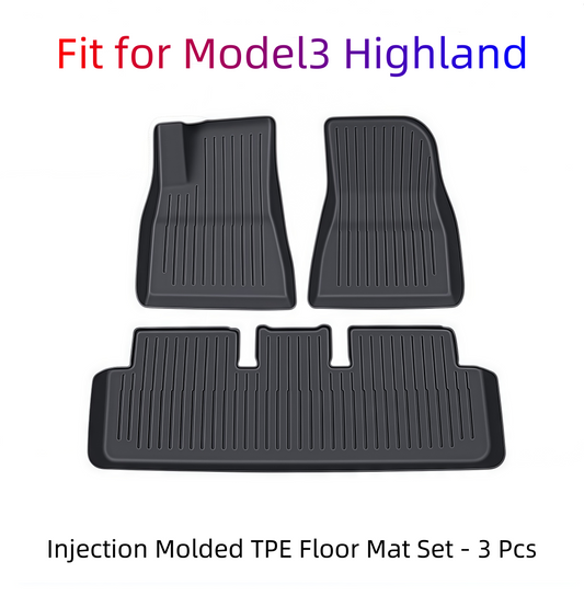 Model 3 Highland Car Floor Mats - TPE Injection Molded 3-Piece Set